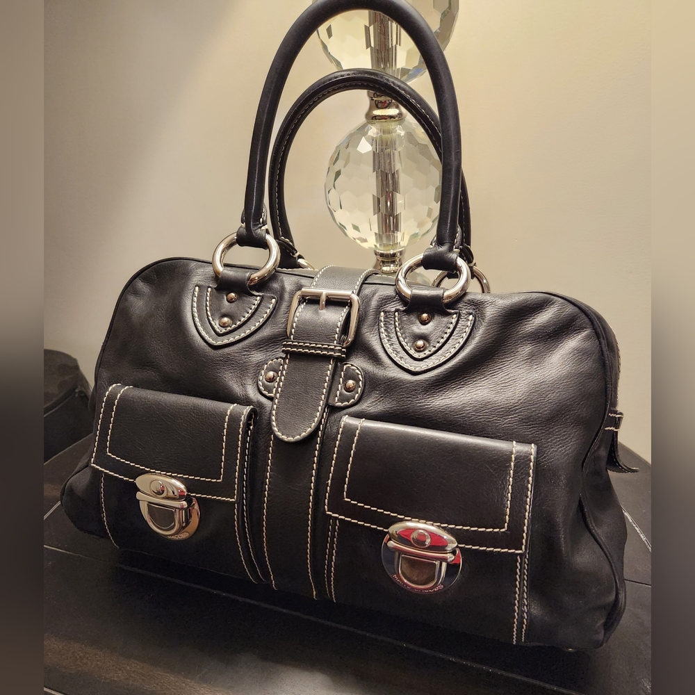 Marc Jacobs Black Leather Satchel with Silver Details